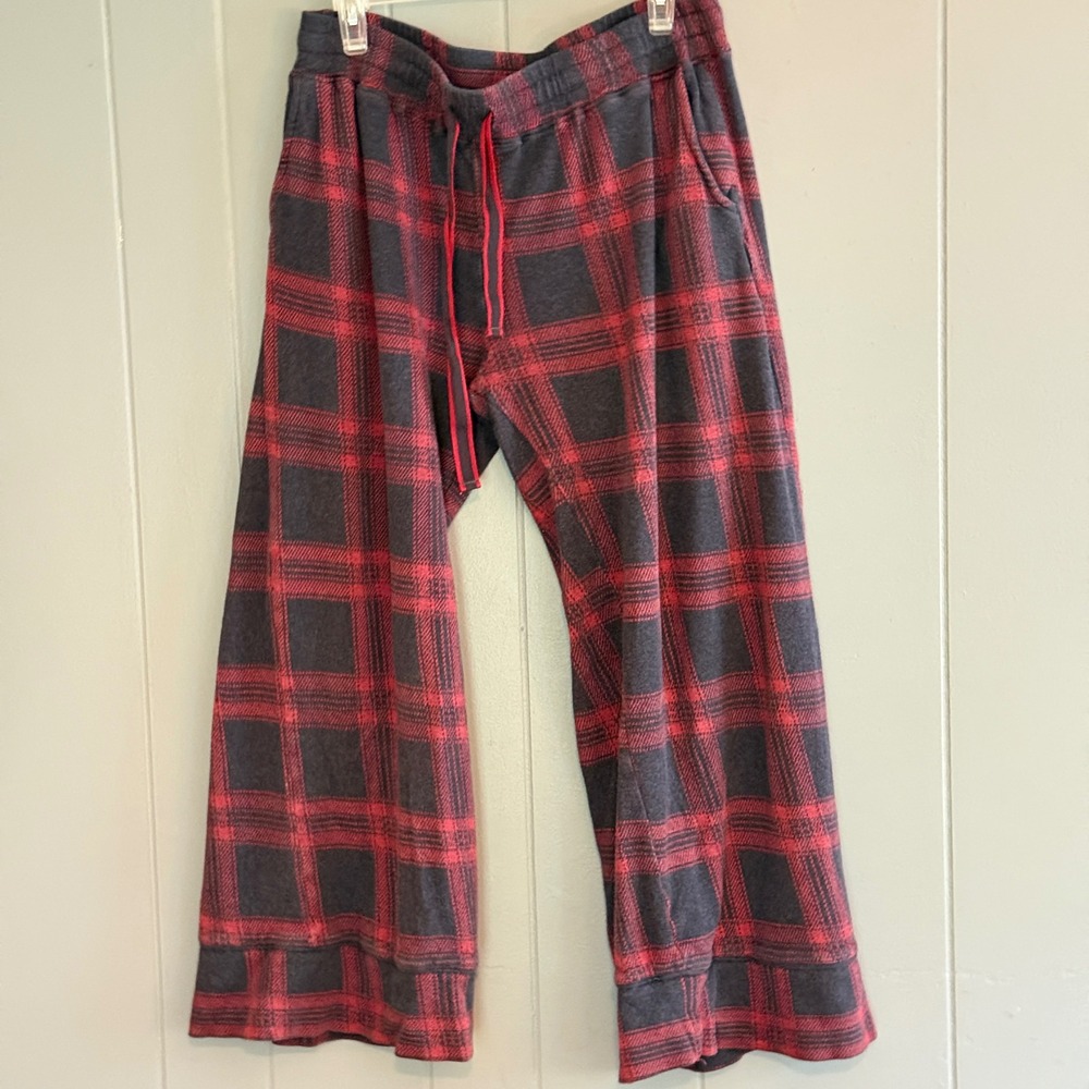 Faherty Arlington Plaid Pajama Pants Womens M Plaid Wide Leg Cropped Cotton